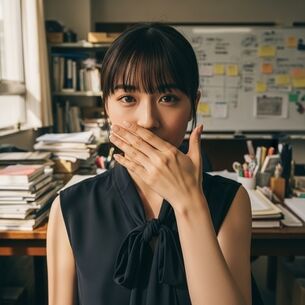 【AI腋フェチ画像】オフィスで本を掲げるAI美女の腋毛 [AI Generated]