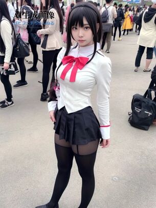 【まどマギ？】暁美ほむらちゃんのコスプレ画像を生成する過程で生まれてしまったコスプレイヤーさんの画像がコチラです part3 黒タイツ編【AI画像】