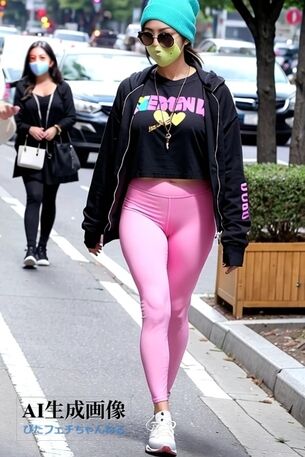 【アスレジャー】下半身ぴったりレギンスで街歩きする女性を街撮りした三次風画像【AI画像】