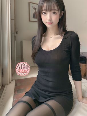 【黒スト】黒ぴちニットと黒タイツの相性の良さが再確認できる三次風画像【AI画像】