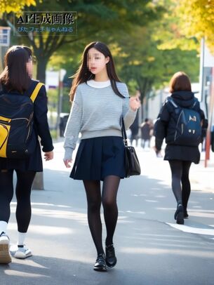 【街撮り】屋外でこっそり撮影した黒タイツ女子や黒パンスト女子の盗撮風画像 part3【AI画像】