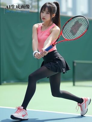 【テニス】タイツやレギンスを履いた女子テニスプレイヤーの三次風画像【AI画像】