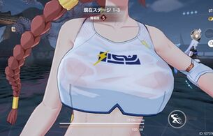 『エーテルゲイザー』エロい服が透けて乳首の絆創膏が見えてるスポーツウェアのエロ衣装！