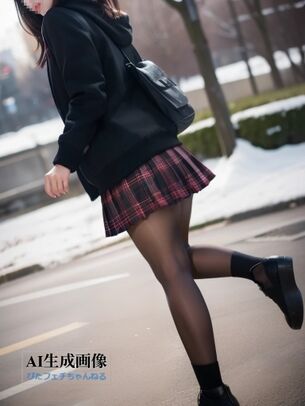 【街撮り】黒タイツ女子や黒パンスト女子を屋外でこっそり撮影した盗撮風画像【AI画像】