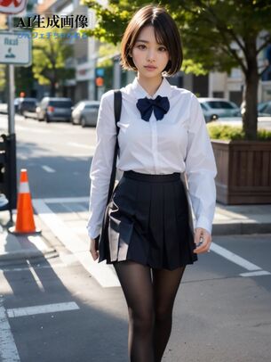 【黒ストJK】街行くカワイイ黒タイツ女子校生ちゃんを撮らせてもらいましたー♪的な三次風街撮り画像 part7 歩行JK編【AI画像】