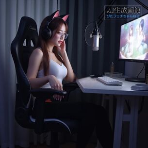 【配信者】VTuberの中の人？ストリーマー？マイクとPCの前に座る女の子の三次風画像 part1【AI画像】