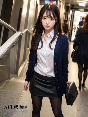 【黒スト】街行く黒パンストOLさんにお願いして撮影させてもらった三次風画像【AI画像】