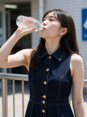 【AI腋毛画像】AI美女がペットボトルで水を飲むとき腋毛は自然に現れます [AI Generated]
