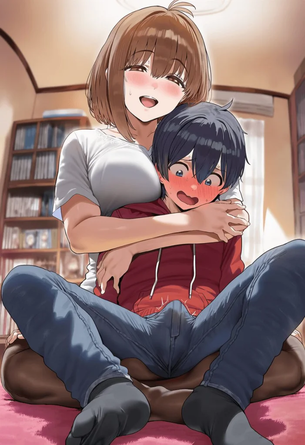 【二次エロ】えっちなお姉さんを前に勃起しちゃってるショタくん