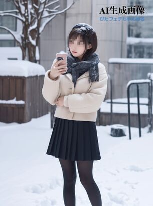 【黒ストJK】雪の街を登下校する女子校生ちゃんは黒タイツで防寒できてえらい三次風街撮り画像 part7【AI画像】
