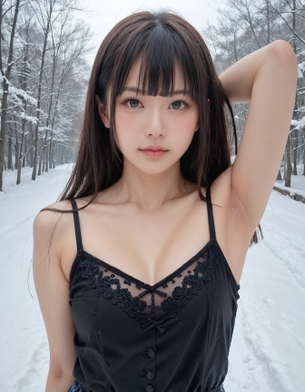 【AI腋フェチ画像】冬の森で腋を見せるAI美女 [AI Generated]