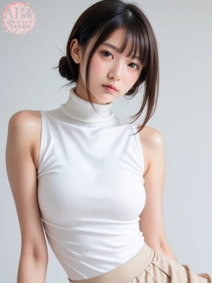 【おっぱい】ニット生地に包まれた着衣おっぱいが柔らかそうな女の子の三次風画像【AI写真】