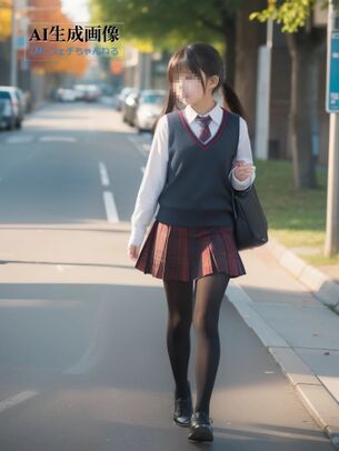 【JK】黒パンストや黒タイツを履いた女子校生ちゃんを街撮りした三次盗撮風画像 part10【AI画像】