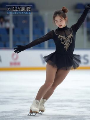【スケート】ベージュとかブラウンとかの肌色系タイツを履いたフィギュアスケート女子の三次風画像【AI画像】