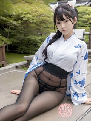 【和服】黒パンストを履いてる下半身がどエロい状態で生成されてしまった黒スト和装女子の三次風画像【AI画像】