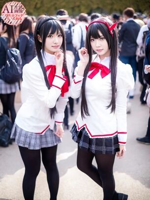 【まどマギ】黒タイツの暁美ほむらちゃんコスをしてるコスプレイヤーさんを撮影させてもらった三次風画像 part2【AI画像】