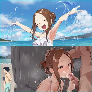 【画像】元高木さんが海でデカチンにナンパされて岩陰で不倫セックスする