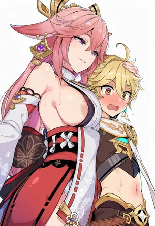 【画像】原神の八重神子が空を逆レ●プ手コキするエロ画像