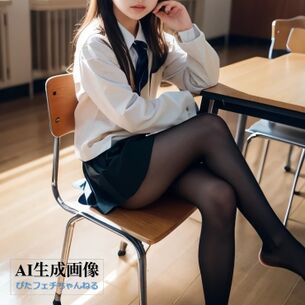 【黒ストJK】学校の教室で撮影された黒タイツ女子校生ちゃんの三次風画像【AI画像】