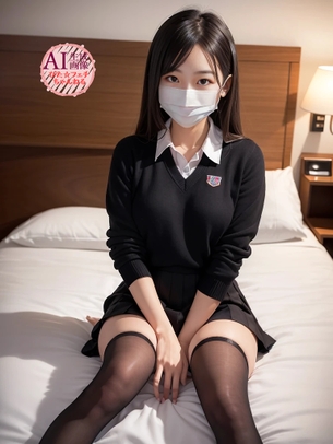 【JK】このあとナニか始まっちゃいそうな雰囲気を感じる、ベッドの上に佇む女子校生ちゃんの三次風画像【AI写真】
