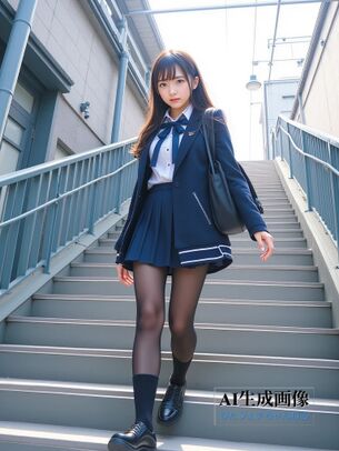 【カバコJK】黒タイツや黒パンストを履いた上からソックスを重ね履きしてる女子校生の三次風画像【AI画像】