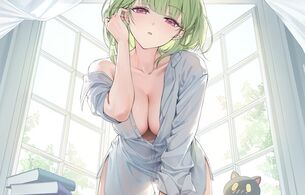 『雀魂』エロすぎる裸ワイシャツでムチムチおっぱい丸見えでスケスケのドスケベ女の子！