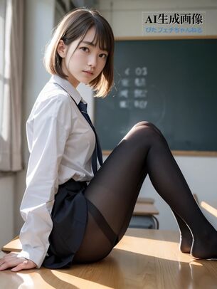 【黒ストJK】学校の教室で撮影された黒タイツ女子校生ちゃんの三次風画像 part5【AI画像】