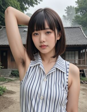 【AI腋毛画像】腋毛のAI美女、廃村を尋ねる [AI Generated]