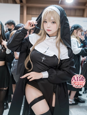 【修道女】シスターさんの恰好をしたコスプレイヤーさんを撮影させてもらった三次風画像【AI写真】