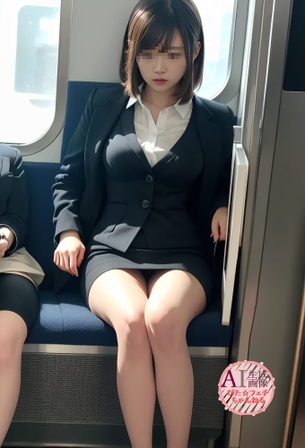 【三次風】電車で座ってるOLさんのパンツが見えそうで見えないパンチラ未遂盗撮風画像【AI写真】