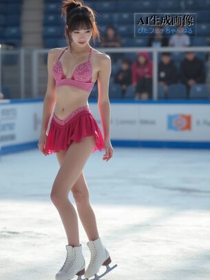 【スケート】衣装の布面積が少なめに生成されてしまったちょっぴりエッチなフィギュアスケート女子の三次風画像【AI画像】
