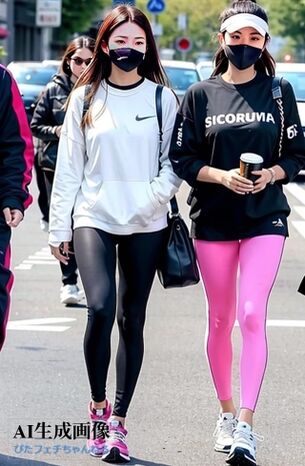 【アスレジャー】下半身ぴったりレギンスで街歩きする女性を街撮りした三次風画像 part2【AI画像】