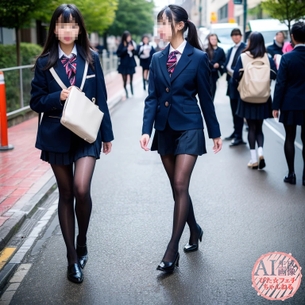 【JK】黒タイツの女子校生ちゃんを街撮りした三次盗撮風画像【AI写真】