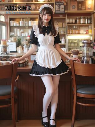 【白スト】メイド服＋白タイツがとっても可愛いメイドさんの三次風画像【AI画像】