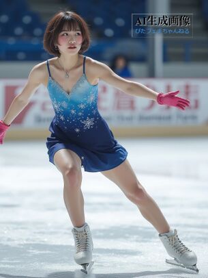 【スケート】氷上で練習中競技中のフィギュアスケート女子が美しい三次風画像【AI画像】