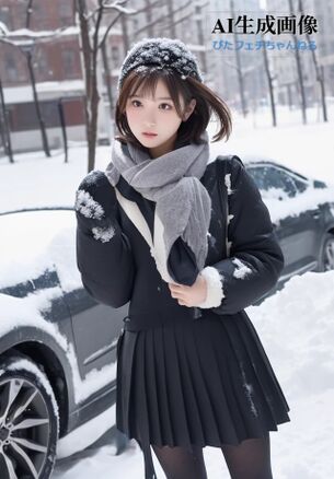 【黒ストJK】雪の街を登下校する女子校生ちゃんは黒タイツで防寒できてえらい三次風街撮り画像 part2【AI画像】