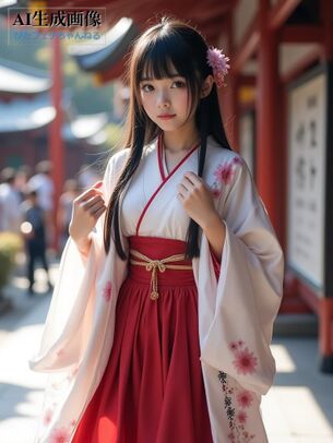 【着物】巫女装束や巫女服アレンジ衣装を着てる女性の三次風画像 part1【AI画像】