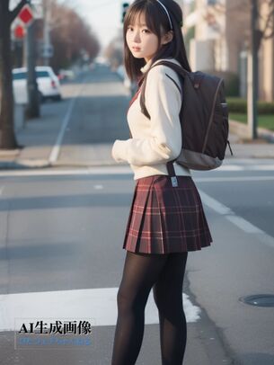 【黒ストJK】街行くカワイイ黒タイツ女子校生ちゃんを撮らせてもらいましたー♪的な三次風街撮り画像 part6【AI画像】
