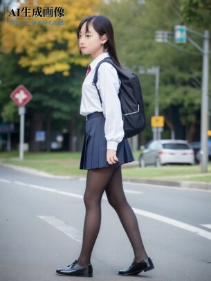 【JK】黒パンストや黒タイツを履いた女子校生ちゃんを街撮りした三次盗撮風画像 part8【AI画像】