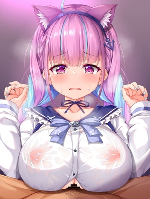 [ホロライブ][エロ画像]湊あくあに受動的にパイズリさせたよ～♪