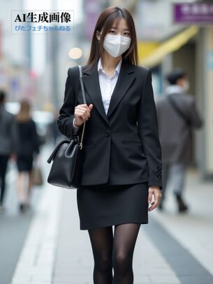 【黒タイツ】街行く黒パンストOLさんを撮影した三次街撮り風画像 part2【AI画像】