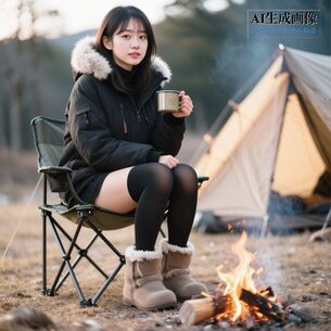 【女子キャンプ】アウトドアでのんびり過ごしてるキャンプ女子さんの三次風画像 part1 黒ニーハイ編【AI画像】