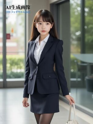 【OL】リクルートスーツ風の装いにフレッシュさを感じる新社会人女子の三次風画像【AI画像】