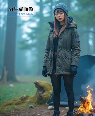 【女子キャンプ】アウトドアでのんびり過ごしてるキャンプ女子さんの三次風画像 part3 黒タイツ女子編【AI画像】