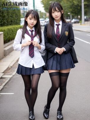 【黒ストJK】街行くカワイイ黒タイツ女子校生ちゃんを撮らせてもらいましたー♪的な三次風街撮り画像 part5【AI画像】