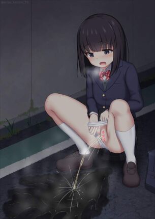 【ズボラ】パンツを横にずらしてオシッコしてる女子達の二次エロ画像