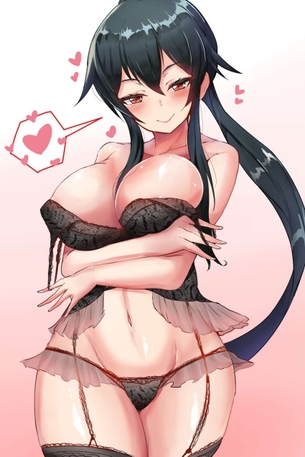 【フル装備】黒ブラ黒パンティー黒ガーターベルトな二次エロ画像