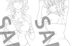 『コードヴェイン』ミアとイオのエロいバスタオル姿のエロ抱きまくらの線画イラスト！
