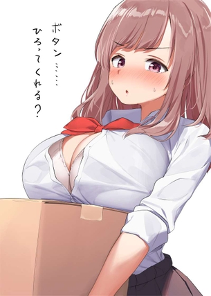 【おっぱいは休憩中】巨乳の子がダンボール箱等の色々な物を運んでる二次エロ・・・