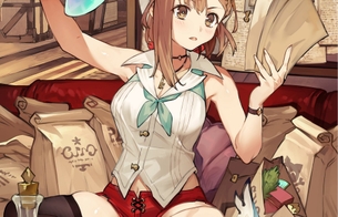 『ライザのアトリエ2』ライザが胡座をかいてエロい太ももがムチムチすぎて破裂しそうなイラスト